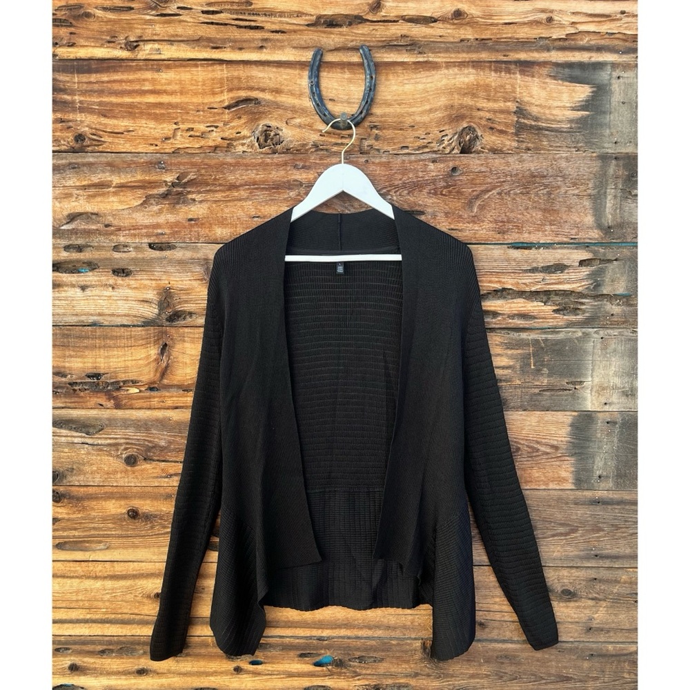 WHITE HOUSE BLACK MARKET | Black Ribbed Knit Open Front Cardigan Sweater L